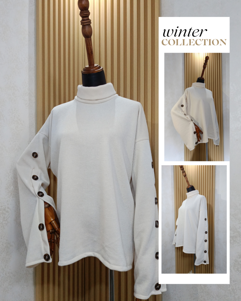 قميص بياقة عالية وأكمام بأزرار