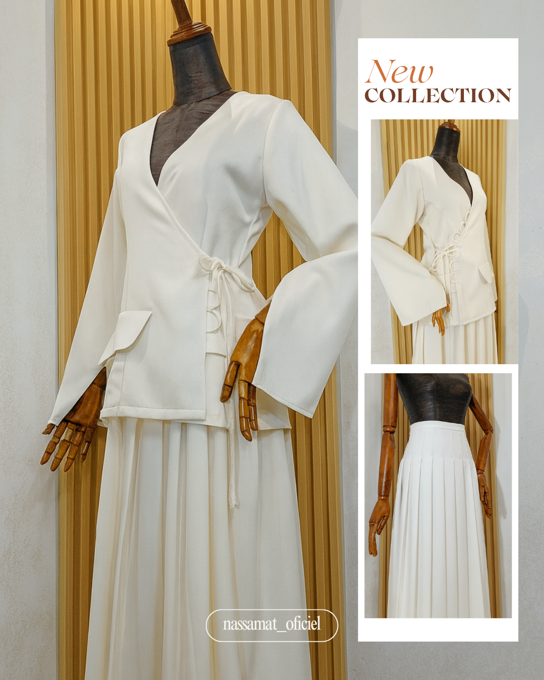 طقم أنيق: بلوزة قابلة للربط من الجانب مع تنورة مطوية